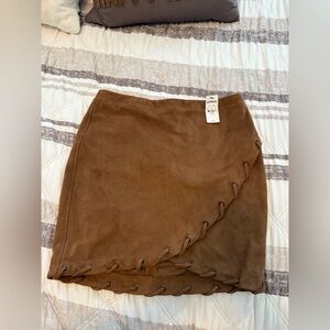 Express suede  Asymmetrical Brown Skirt